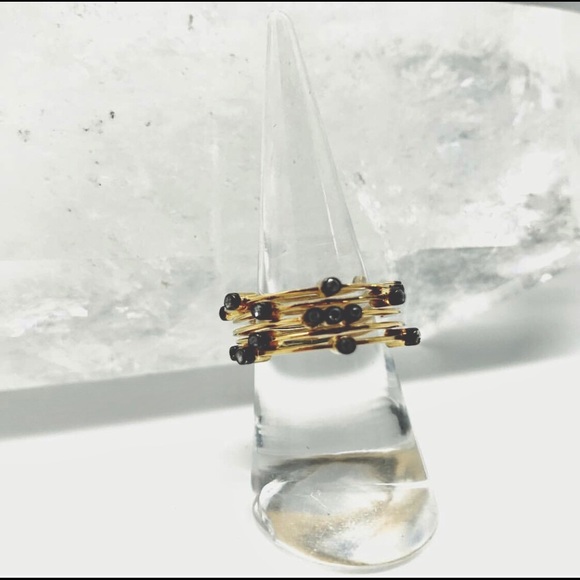 14k gold plated pavè diamond ring stack - Picture 2 of 4